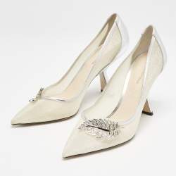 Nicholas Kirkwood Silver Leather and Mesh Monstera Pumps Size 39.5