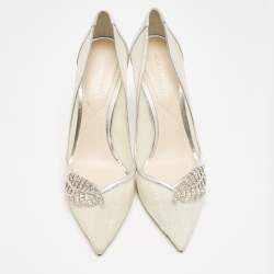 Nicholas Kirkwood Silver Leather and Mesh Monstera Pumps Size 39.5