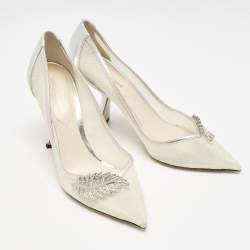 Nicholas Kirkwood Silver Leather and Mesh Monstera Pumps Size 39.5
