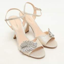 Nicholas Kirkwood Metallic Lurex Monstera Crystal Embellished Sandals Size 38