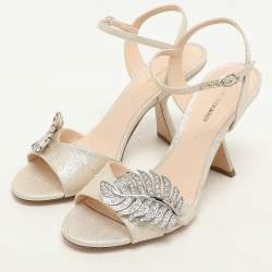 Nicholas Kirkwood Metallic Lurex Monstera Crystal Embellished Sandals Size 38
