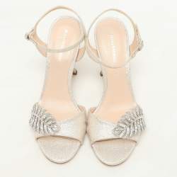 Nicholas Kirkwood Metallic Lurex Monstera Crystal Embellished Sandals Size 38