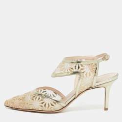 Pre Owned Nicholas Kirkwood Gold/Beige Leather and Mesh Leda Slingback Pumps Size 36