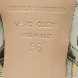 Pre Owned Nicholas Kirkwood Gold/Beige Leather and Mesh Leda Slingback Pumps Size 36