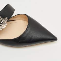 Pre Owned Nicholas Kirkwood Black Leather Crystal Embellished Monstera Flat Mules Size 37