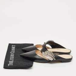 Pre Owned Nicholas Kirkwood Black Leather Crystal Embellished Monstera Flat Mules Size 37