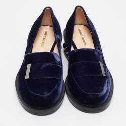 Pre Owned Nicholas Kirkwood Navy Blue Velvet Pearl Embellish Loafers Size 36.5