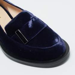 Pre Owned Nicholas Kirkwood Navy Blue Velvet Pearl Embellish Loafers Size 36.5