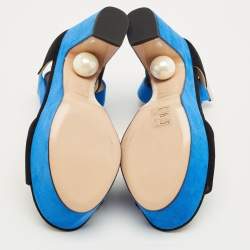 Pre Owned Nicholas Kirkwood Black/Blue Suede Platform Ankle Strap Sandals Size 36.5