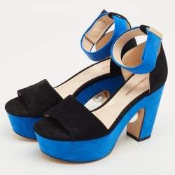 Pre Owned Nicholas Kirkwood Black/Blue Suede Platform Ankle Strap Sandals Size 36.5