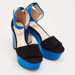 Pre Owned Nicholas Kirkwood Black/Blue Suede Platform Ankle Strap Sandals Size 36.5