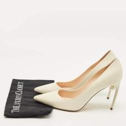 Pre Owned Nicholas Kirkwood Size 41 Cream Leather Pearl Embellished Pointed Toe Pumps