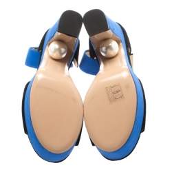 Pre Owned Nicholas Kirkwood Black/Blue Suede Maya Pearl Platform Ankle Strap Sandals Size 35