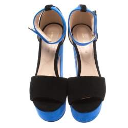 Pre Owned Nicholas Kirkwood Black/Blue Suede Maya Pearl Platform Ankle Strap Sandals Size 35