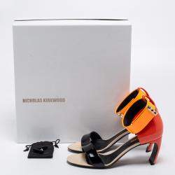 Pre Owned Nicholas Kirkwood Tricolor Patent Leather Ankle Cuff Sandals Size 36.5
