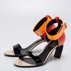 Pre Owned Nicholas Kirkwood Tricolor Patent Leather Ankle Cuff Sandals Size 36.5
