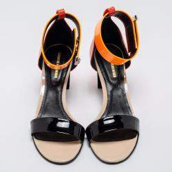Pre Owned Nicholas Kirkwood Tricolor Patent Leather Ankle Cuff Sandals Size 36.5