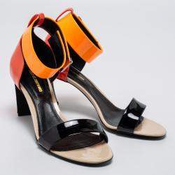 Pre Owned Nicholas Kirkwood Tricolor Patent Leather Ankle Cuff Sandals Size 36.5