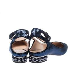 Pre Owned Nicholas Kirkwood Blue Sequins Lola Pearl Embellished Ankle Strap Sandals Size 40