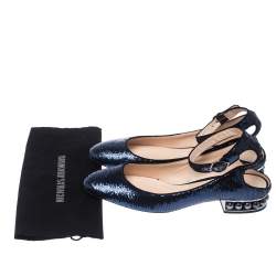 Pre Owned Nicholas Kirkwood Blue Sequins Lola Pearl Embellished Ankle Strap Sandals Size 40