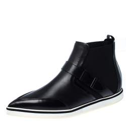 Nicholas Kirkwood Black Leather And Stretch Fabric Pointed Toe Boots Size 41
