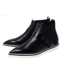 Nicholas Kirkwood Black Leather And Stretch Fabric Pointed Toe Boots Size 41