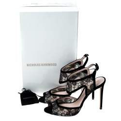 Pre Owned Nicholas Kirkwood Black Lace And Suede Leda Ankle Strap Sandals Size 38