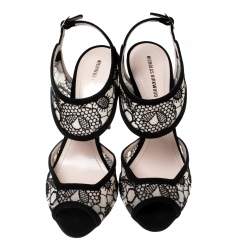 Pre Owned Nicholas Kirkwood Black Lace And Suede Leda Ankle Strap Sandals Size 38