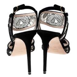 Pre Owned Nicholas Kirkwood Black Lace And Suede Leda Ankle Strap Sandals Size 38