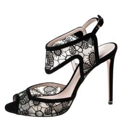 Pre Owned Nicholas Kirkwood Black Lace And Suede Leda Ankle Strap Sandals Size 38