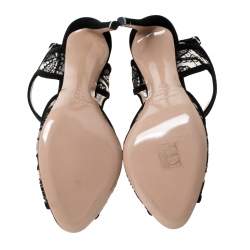 Pre Owned Nicholas Kirkwood Black Lace And Suede Leda Ankle Strap Sandals Size 38