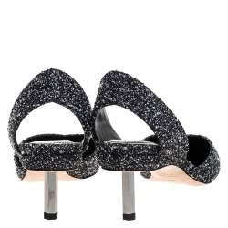 Pre Owned Nicholas Kirkwood Black/White Tweed Fabric Polly Bouclé Slingback Pointed Toe Sandals Size 41