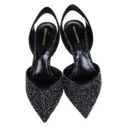 Pre Owned Nicholas Kirkwood Black/White Tweed Fabric Polly Bouclé Slingback Pointed Toe Sandals Size 41