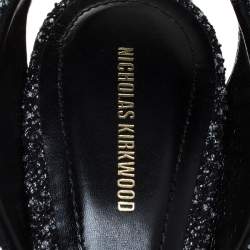 Pre Owned Nicholas Kirkwood Black/White Tweed Fabric Polly Bouclé Slingback Pointed Toe Sandals Size 41