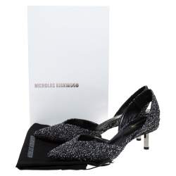 Pre Owned Nicholas Kirkwood Black/White Tweed Fabric Polly Bouclé Slingback Pointed Toe Sandals Size 41