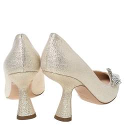 Pre Owned حذاء كعب عالي نيكولاس كيركورد "مونستيرا" بمقدمة مدببة قماش غليتر ذهبي ميتاليك مقاس 38