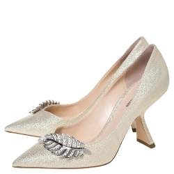 Pre Owned حذاء كعب عالي نيكولاس كيركورد "مونستيرا" بمقدمة مدببة قماش غليتر ذهبي ميتاليك مقاس 38