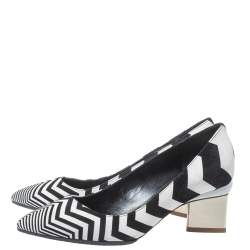 Pre Owned Nicholas Kirkwood Black/White Zigzag Print Leather Pointed Toe Pumps Size 35