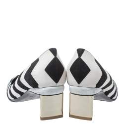 Pre Owned Nicholas Kirkwood Black/White Zigzag Print Leather Pointed Toe Pumps Size 35