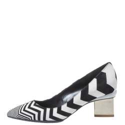 Pre Owned Nicholas Kirkwood Black/White Zigzag Print Leather Pointed Toe Pumps Size 35