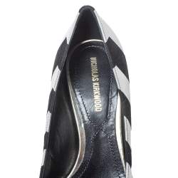 Pre Owned Nicholas Kirkwood Black/White Zigzag Print Leather Pointed Toe Pumps Size 35