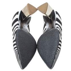 Pre Owned Nicholas Kirkwood Black/White Zigzag Print Leather Pointed Toe Pumps Size 35