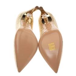 Pre Owned Nicholas Kirkwood Metallic Gold Leather Mira Pearl Curved Heel Pumps Size 38