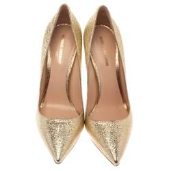 Pre Owned Nicholas Kirkwood Metallic Gold Leather Mira Pearl Curved Heel Pumps Size 38