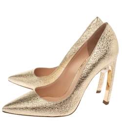Pre Owned Nicholas Kirkwood Metallic Gold Leather Mira Pearl Curved Heel Pumps Size 38