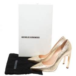 Pre Owned Nicholas Kirkwood Metallic Gold Leather Mira Pearl Curved Heel Pumps Size 38