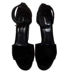 Nicholas Kirkwood Black Velvet Pearl Embellished Ankle Cuff Platform Sandals Size 38