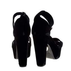 Nicholas Kirkwood Black Velvet Pearl Embellished Ankle Cuff Platform Sandals Size 38