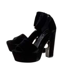Nicholas Kirkwood Black Velvet Pearl Embellished Ankle Cuff Platform Sandals Size 38