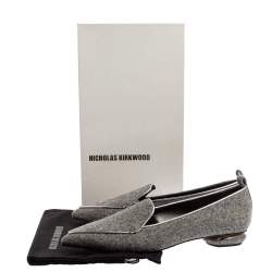 Pre Owned Nicholas Kirkwood Grey Felt Fabric Beya Pointed Toe Flats Size 40